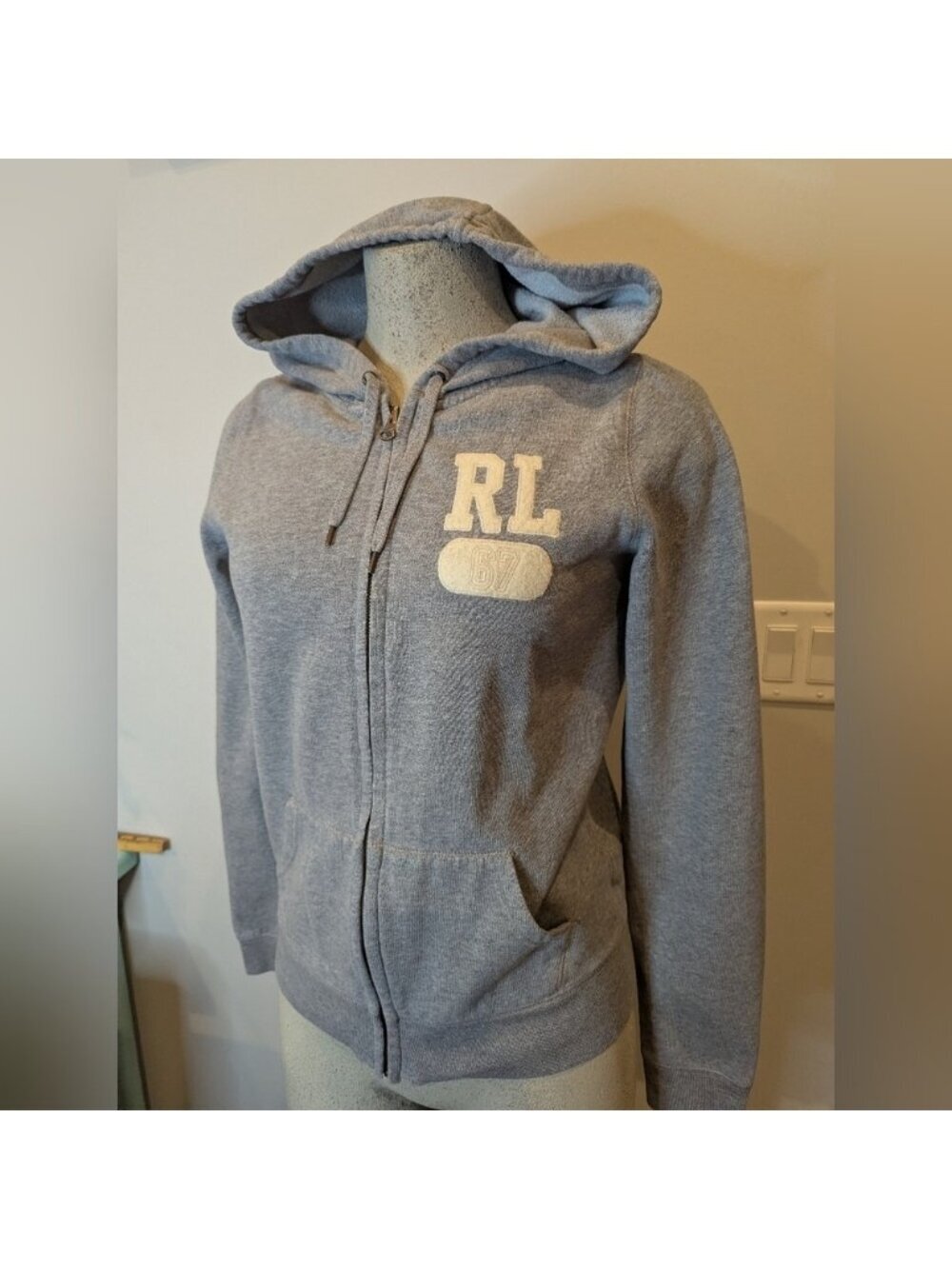 Ralph Lauren Polo Zip Up Hoodie Women L Gray Sweatshirt Classic Y2K Streetwear - Picture 9 of 11